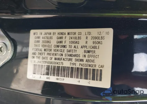 2011 Acura Tsx 2.4 from USA, damaged, VIN JH4CU2F65BC004375